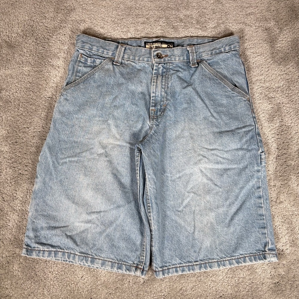 Vintage Old Navy Jean Shorts Men 33 Light Blue Denim Cotton Carpenter Baggy Y2K